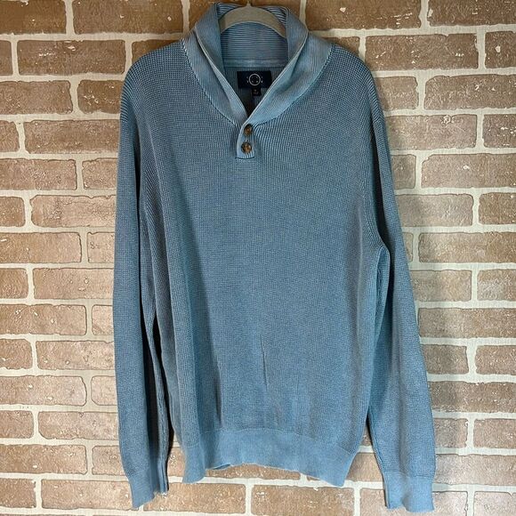Even Tide Sweater Double button 100% Cotton Blue Size XL waffle Ribbed Knit - Picture 1 of 9